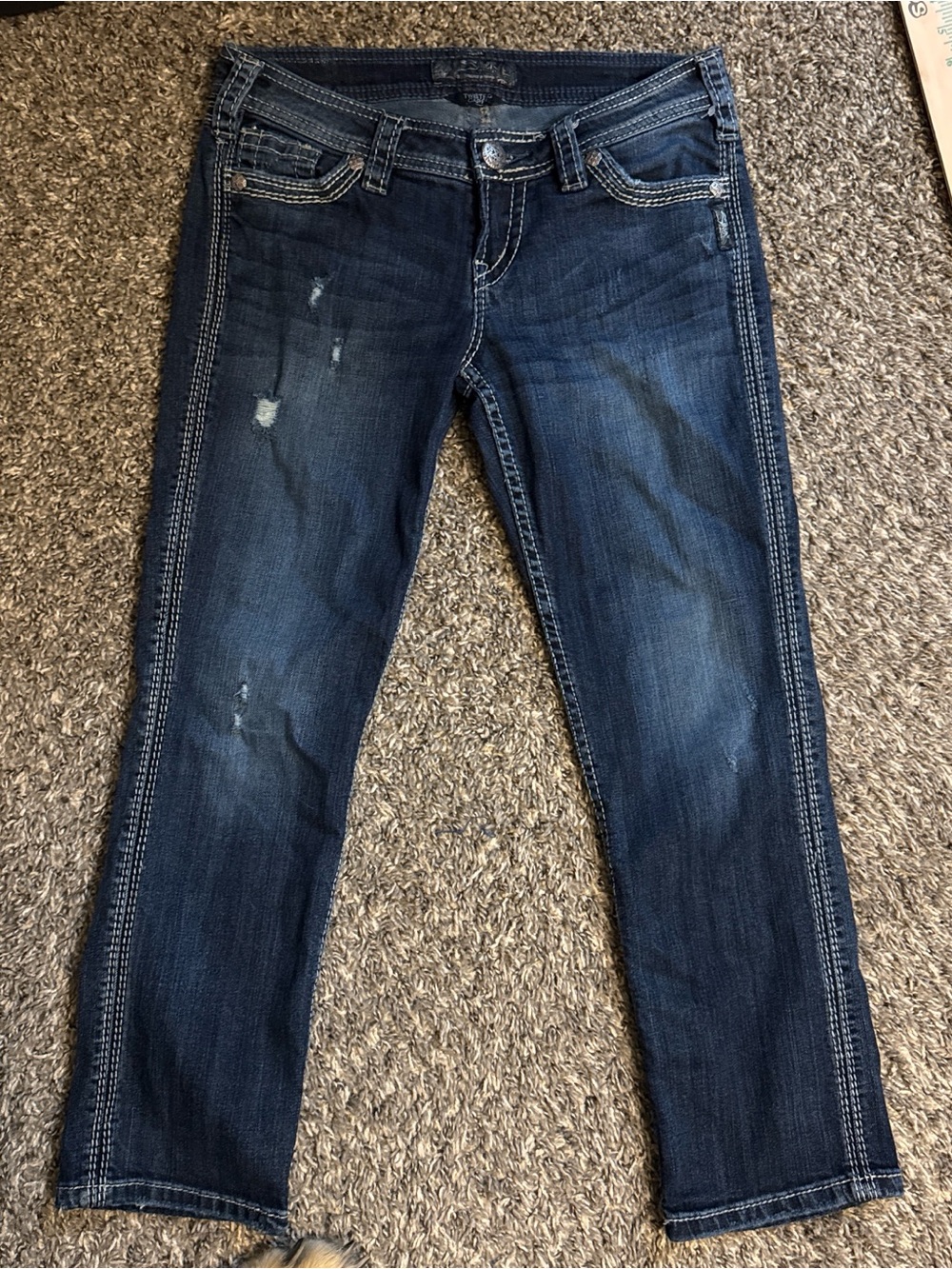 Silver Women's Capris in Dark Blue Denim